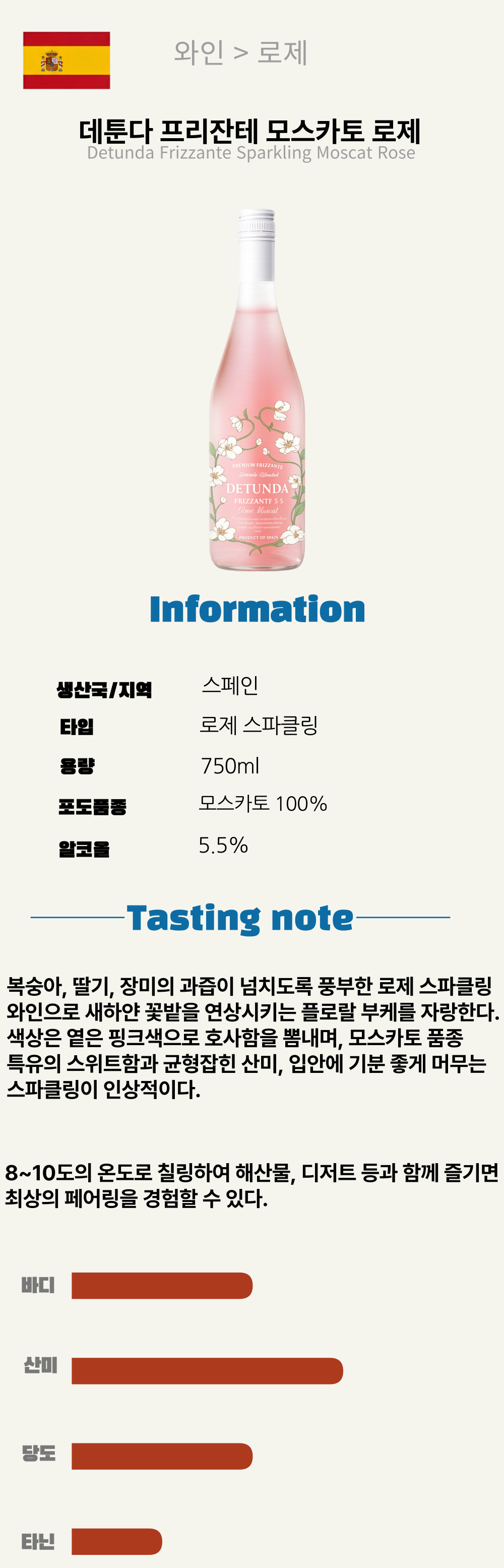 [업장전용] 데툰다 프리잔테 스파클링 모스카토 로제(스페인/스위트/로제)