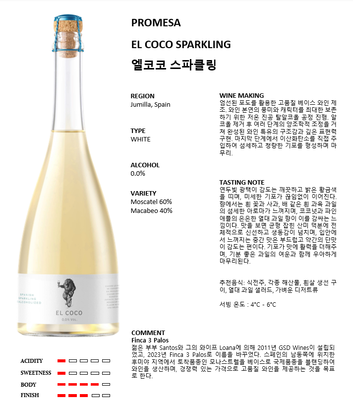 프로메사 엘코코 스파클링 (스페인/화이트/논알콜)