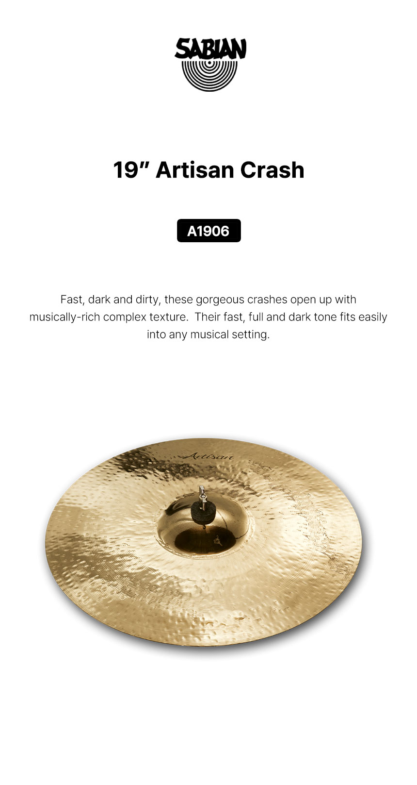 SABIAN 사비안 심벌19인치 CYMBAL 19" ARTISAN CRASH A1906 (632523)