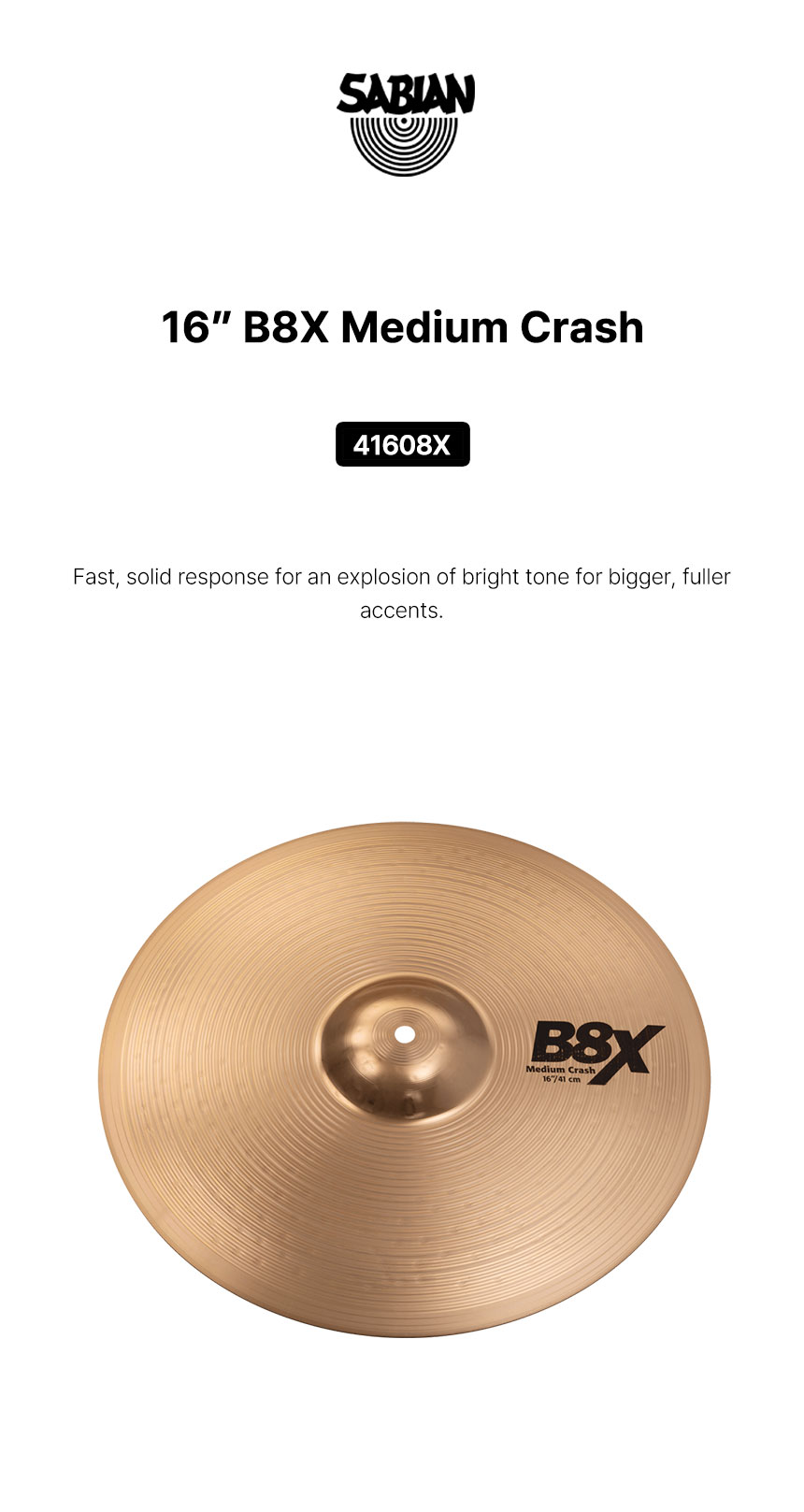 SABIAN 사비안 심벌16인치 CYMBAL 16" MEDIUM CRASH B8X 41608X (632732)