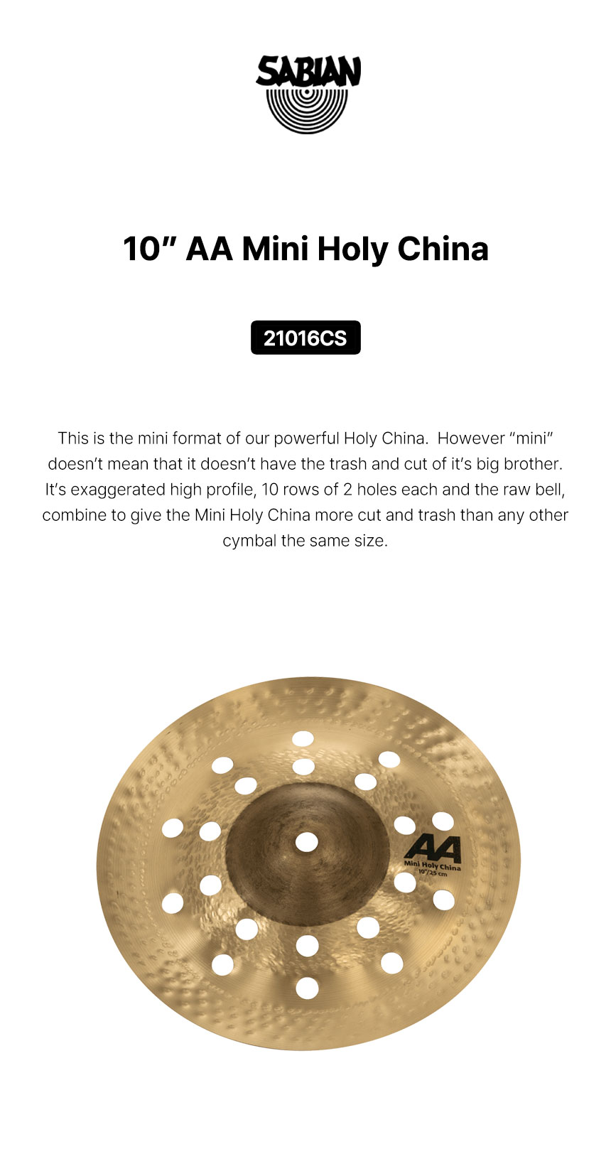 SABIAN 사비안 심벌10인치 CYMBAL 10" MINI HOLY CHINA AA 21016CS (632465)