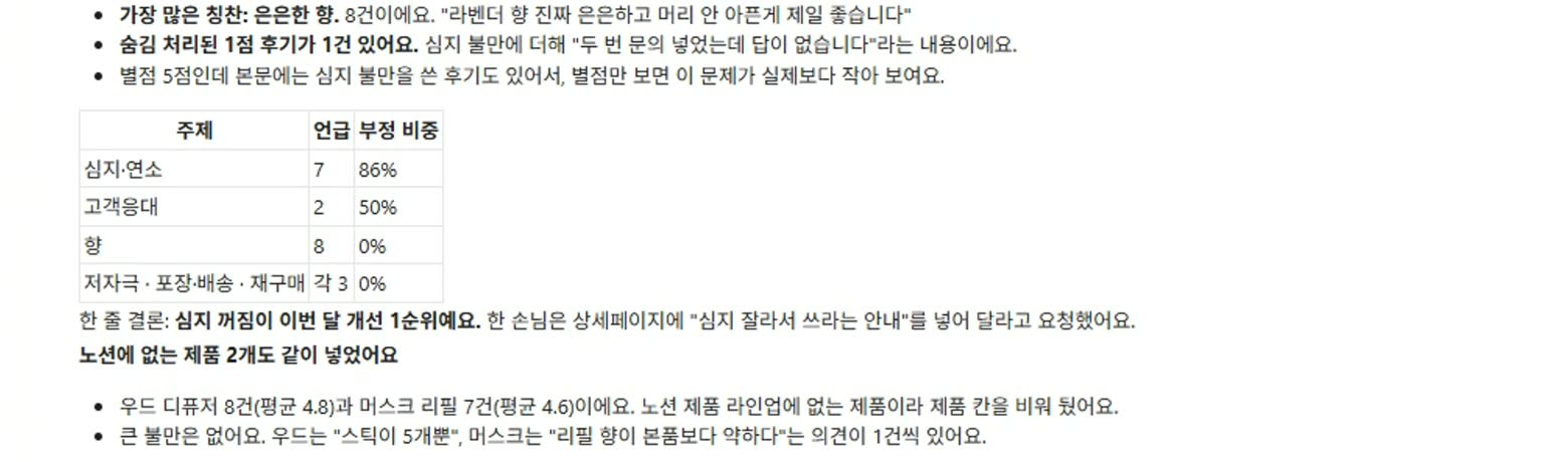 후기 분석 실제 화면