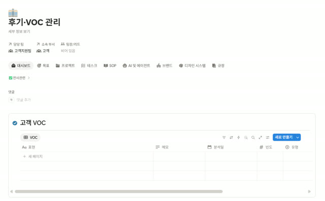 고객 문의 대응과 후기·VOC 관리 데이터베이스 화면