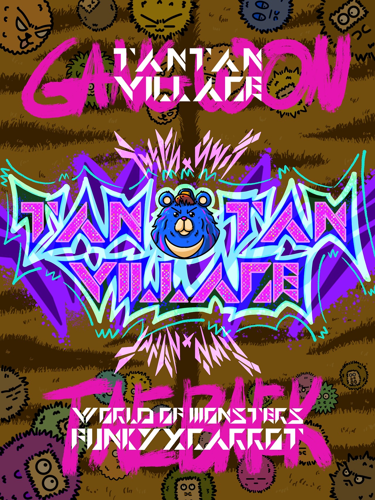 태백 로컬디자인페어에 참여하며 태백 탄탄마을을 주제로 창작한 새로운 마을 그래피티 시리즈. 태백산의 반달곰, 석탄과 탄가루가 캐릭터 작업 과정을 거쳐 담겼다. ©펑키캐롯 신명근