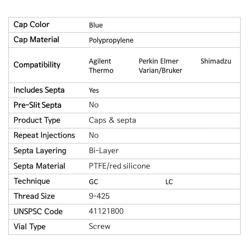 Cap, screw, blue, PTFE/red silicone septa Cap size: 12 mm  100/pk.