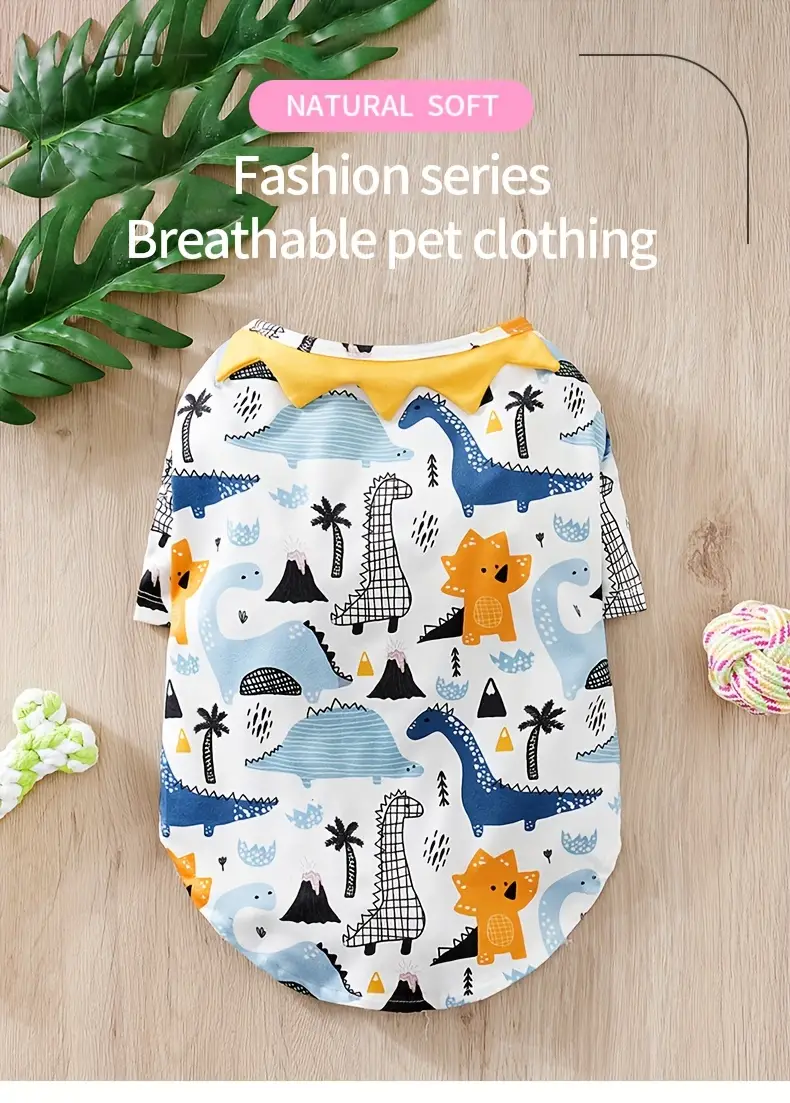 1pc 카툰 공룡 그래픽 애완 동물 옷 숨쉬는 개 고양이 티셔츠 조끼 모든 계절에 대한 세부 정보 1