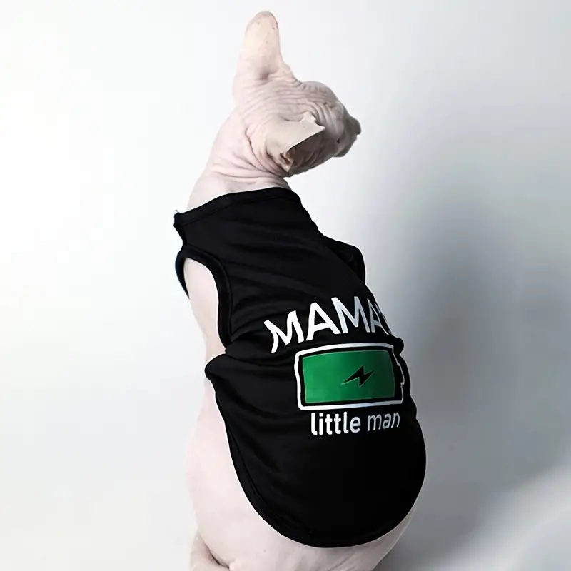 고양이와 개 천을 위한 엄마의 작은 남자 슬로건이 있는 1pc 애완 동물 프린트 조끼 세부 정보 2