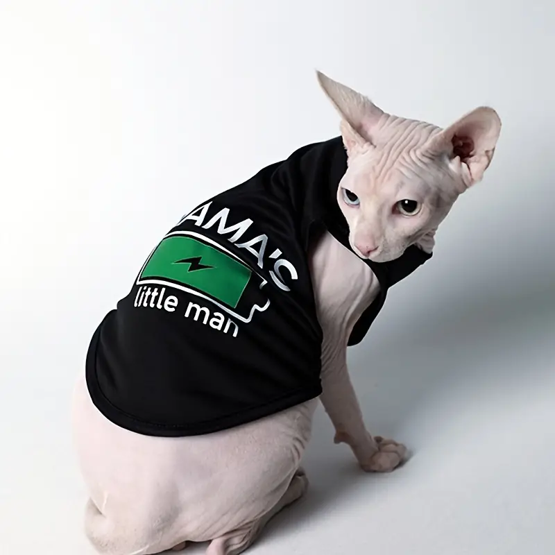 고양이와 개 천을 위한 엄마의 작은 남자 슬로건이 있는 1pc 애완 동물 프린트 조끼 세부 정보 3