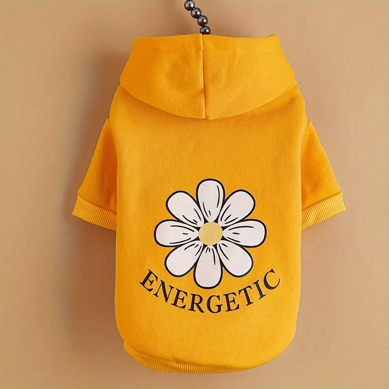 모든 계절에 입을 수 있는 귀여운 강아지 후드티, 애완견을 위한 데이지 문자 프린트 후드 스웨트셔츠 1개 세부 정보 2