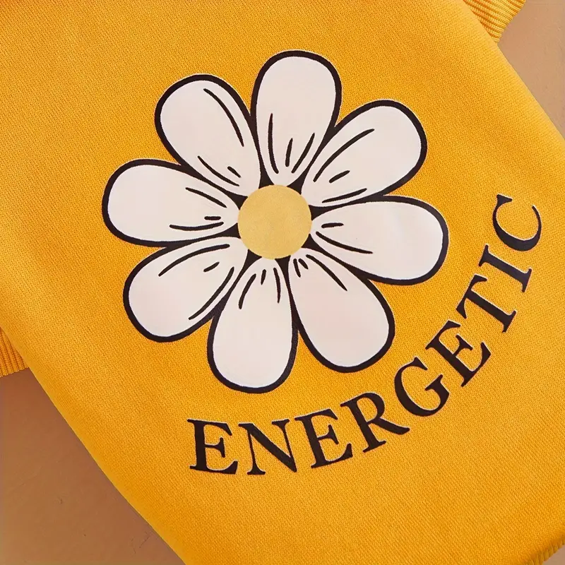 모든 계절에 입을 수 있는 귀여운 강아지 후드티, 애완견을 위한 데이지 문자 프린트 후드 스웨트셔츠 1개 세부 정보 6