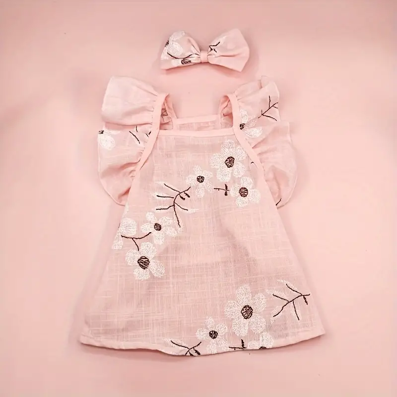 귀여운 개 드레스, 꽃 그래픽 개 치마, 작은 개용 봄과 여름 옷 프린세스 스타일 드레스 세부 정보 2