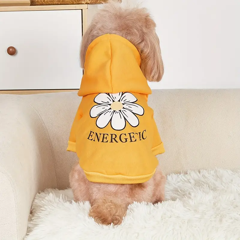 모든 계절에 입을 수 있는 귀여운 강아지 후드티, 애완견을 위한 데이지 문자 프린트 후드 스웨트셔츠 1개 세부 정보 3