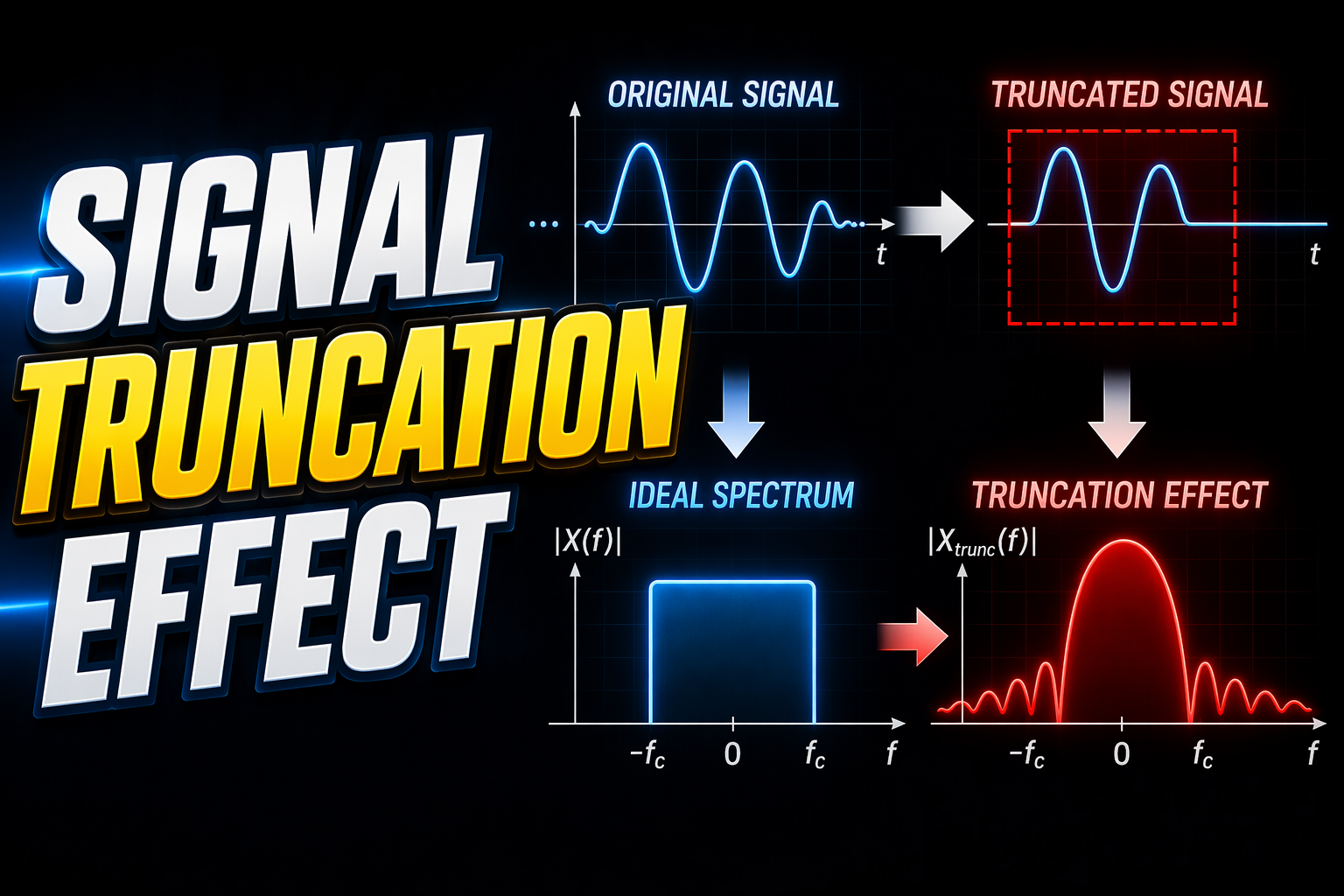 How does signal truncation affect FFT results, particularly in terms of spectral leakage?