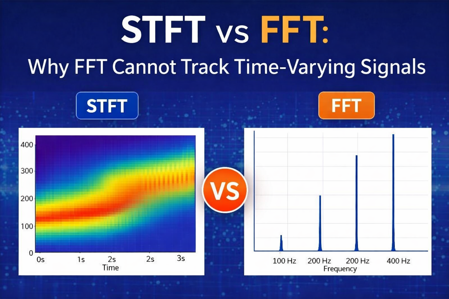 Comparison of FFT and STFT for analyzing time-varying signals