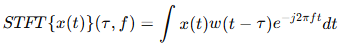 STFT equation used for analyzing time-varying signals in the time-frequency domain