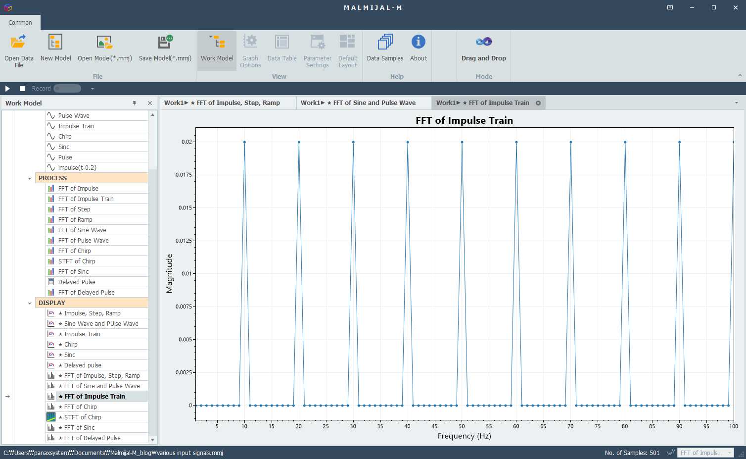 Impulse-Train: smaller period in time, large period in frequency
