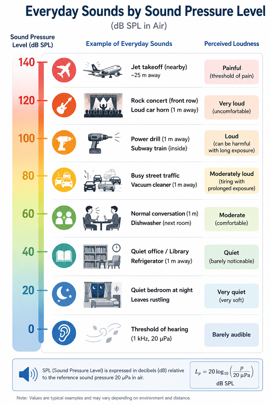 Everyday sounds by Sound Pressure Level