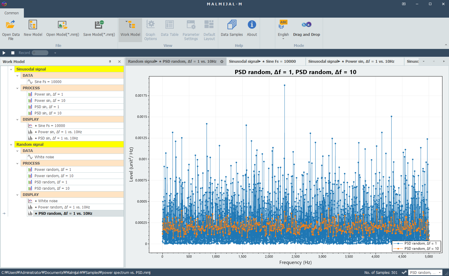 power spectral density of noise signal
