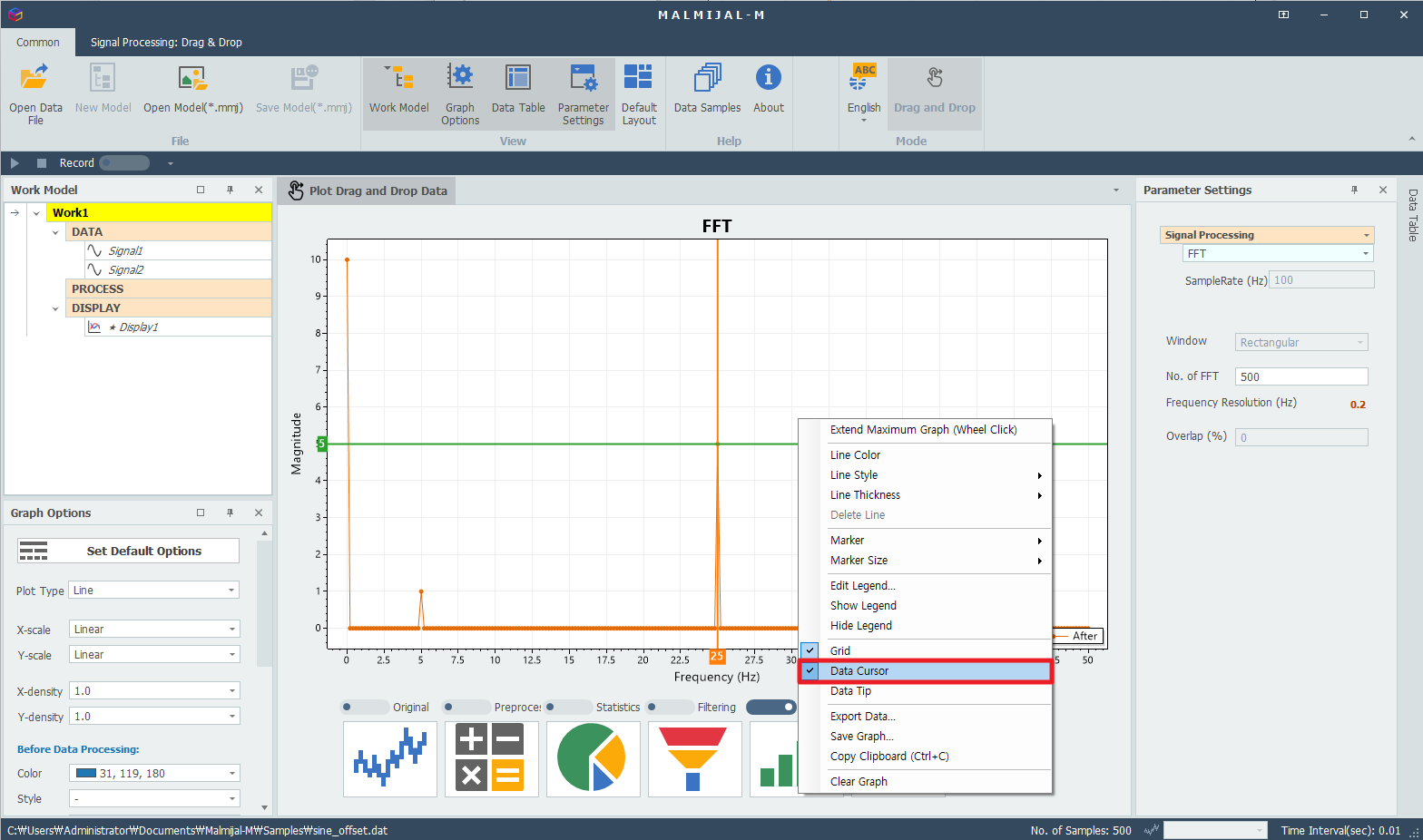 Inspecting FFT Values with the Data Cursor