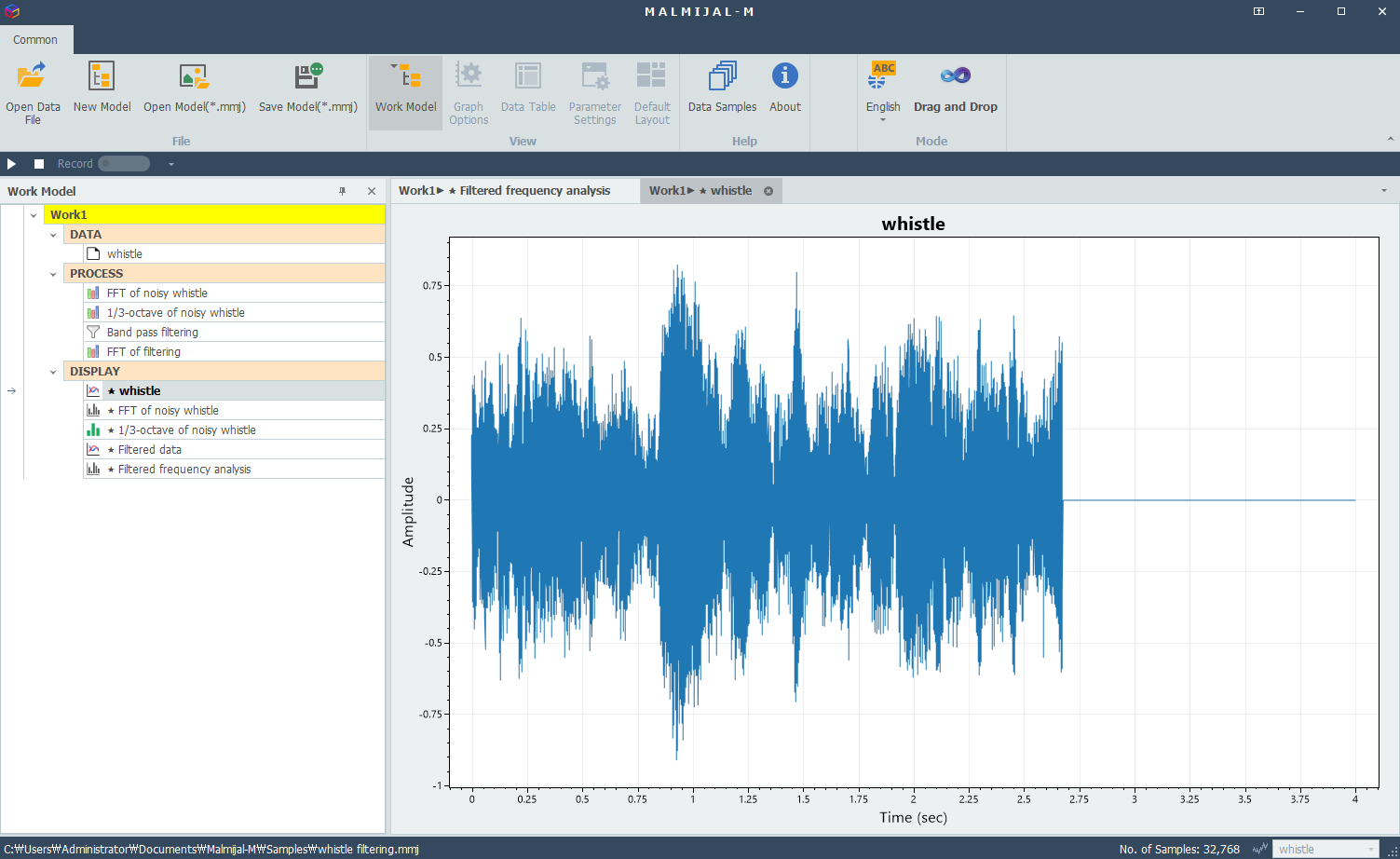 Noisy time-domain signal before applying filtering
