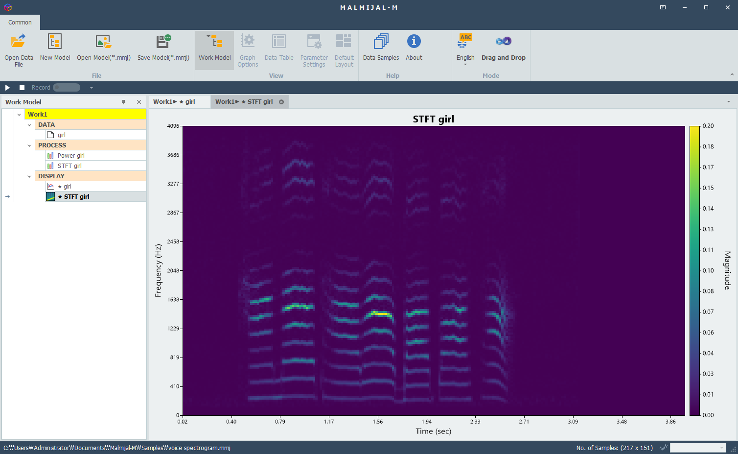 Visualize spectrogram, spectrum type: magnitude