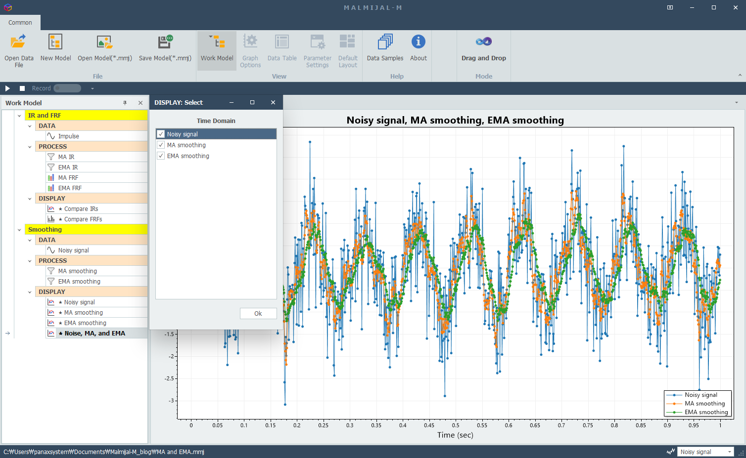 Compare results (noisy signal and smoothed signals)
