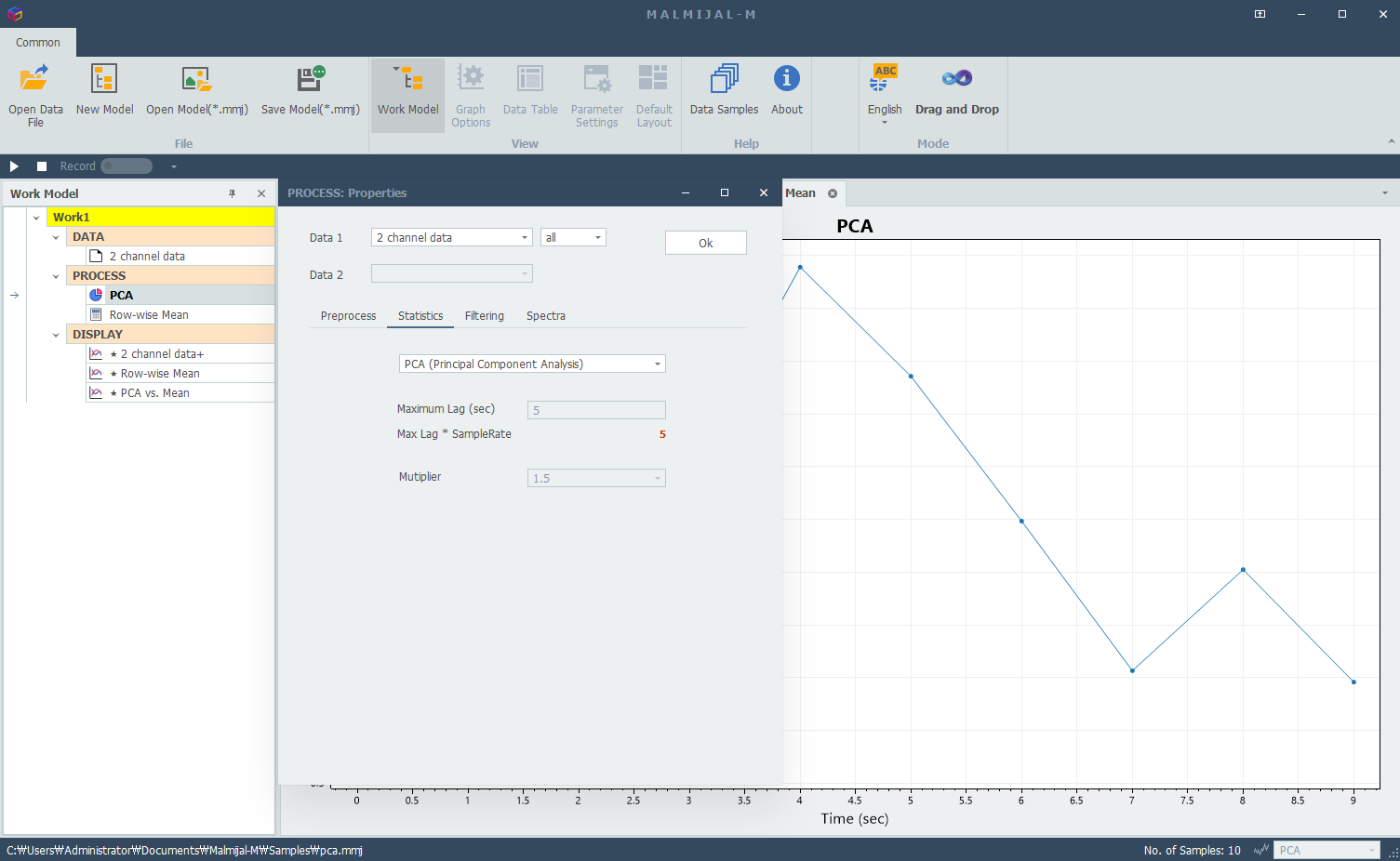 Apply PCA in Statistics panel