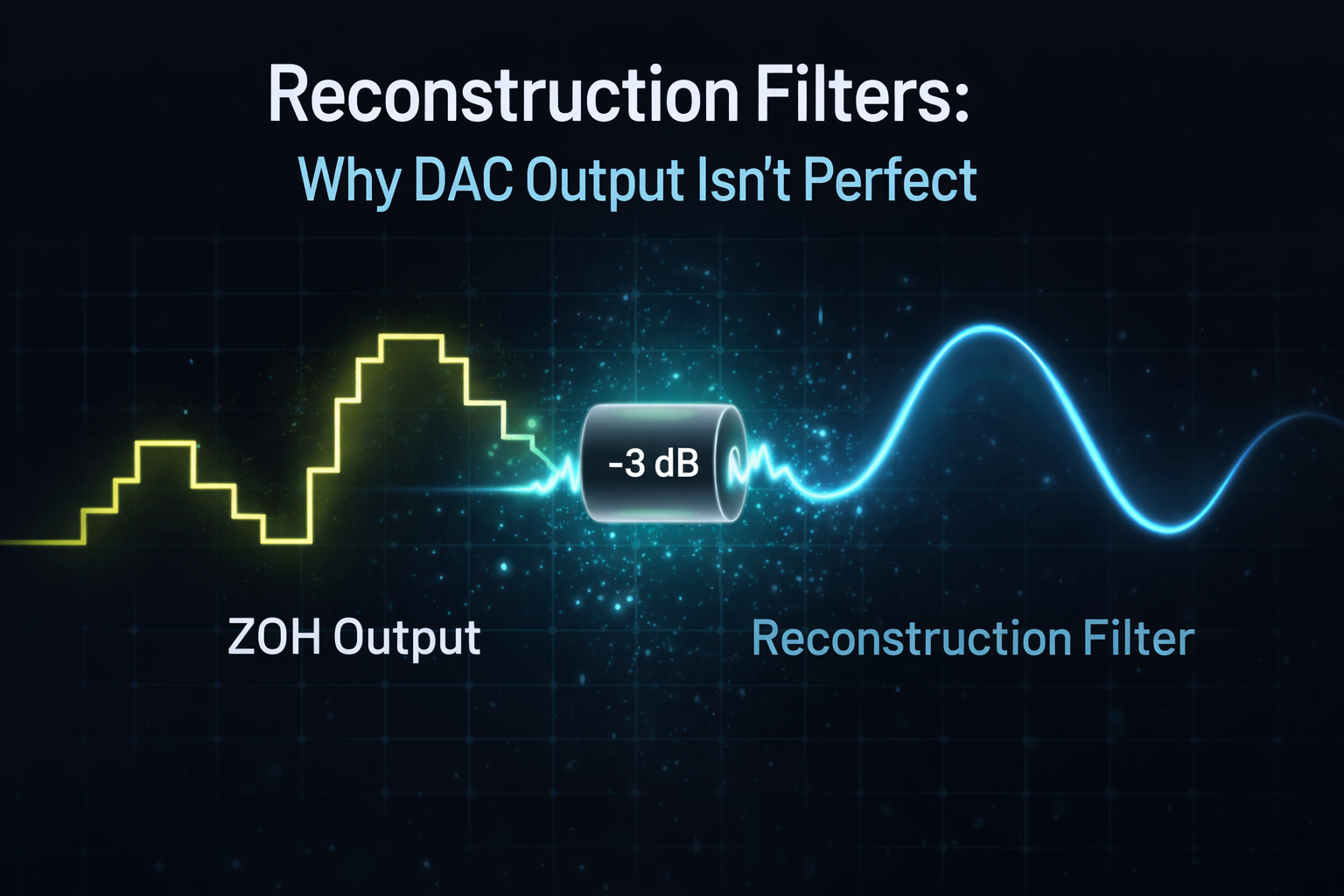 Comparison between staircase DAC output and smooth analog signal illustrating zero-order hold and reconstruction filtering effect