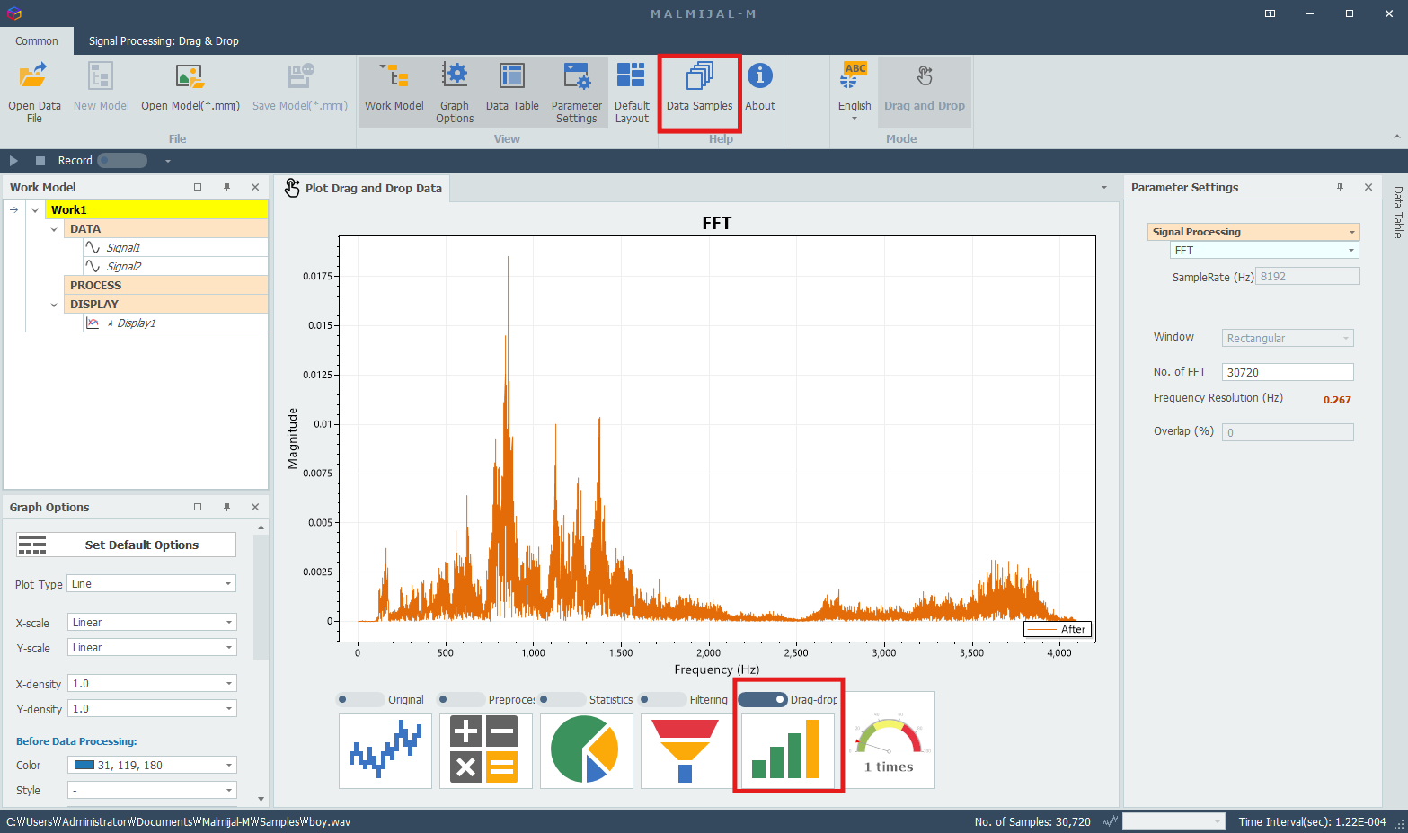 Running FFT Using Drag-and-Drop