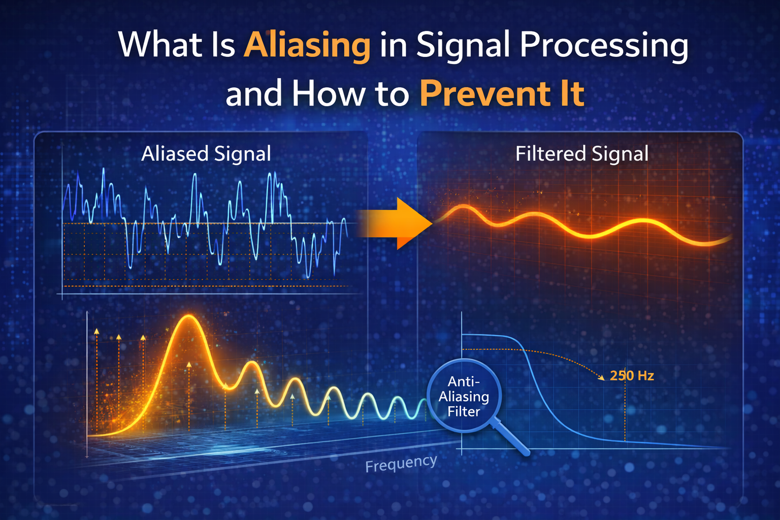 Aliasing in signal processing and anti-aliasing filter example