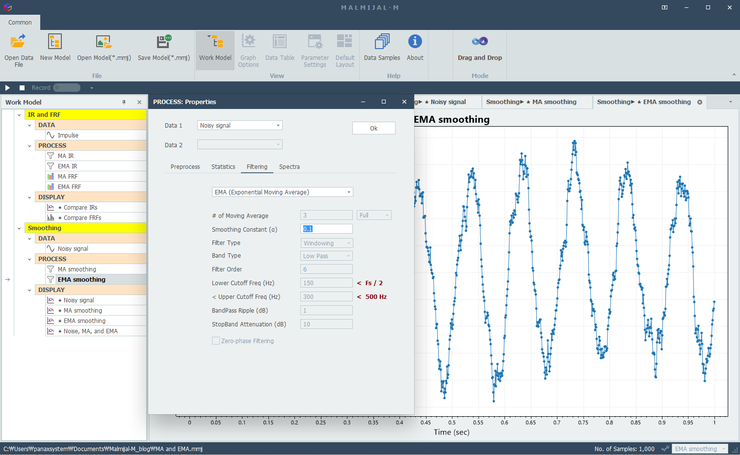 Smoothing using EMA, smoothing constant 0.1