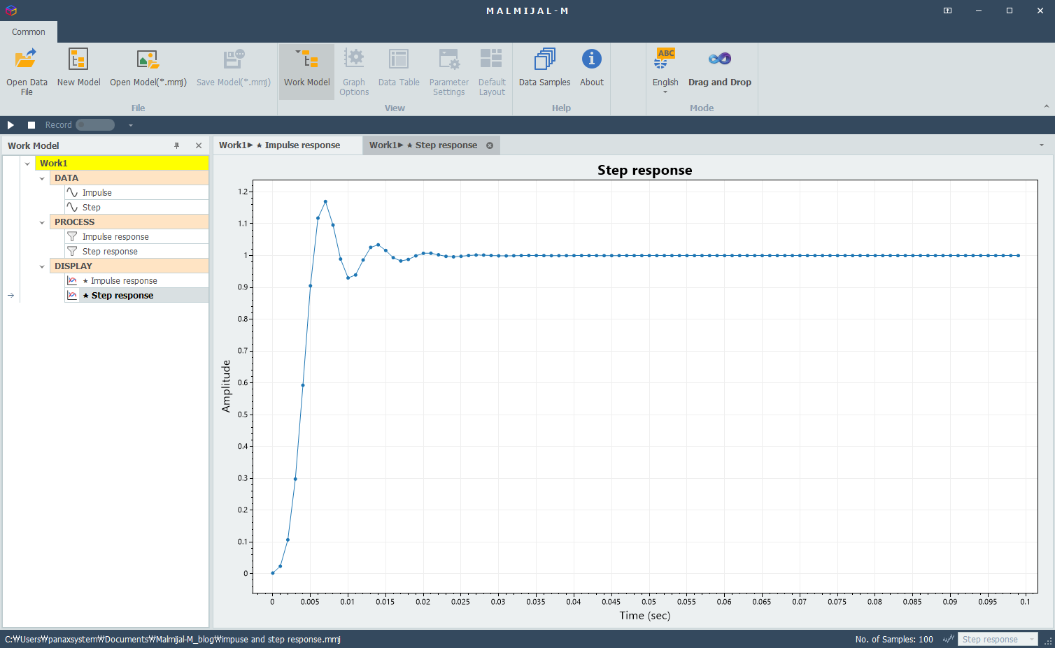 step response of dynamic system with some overshoot