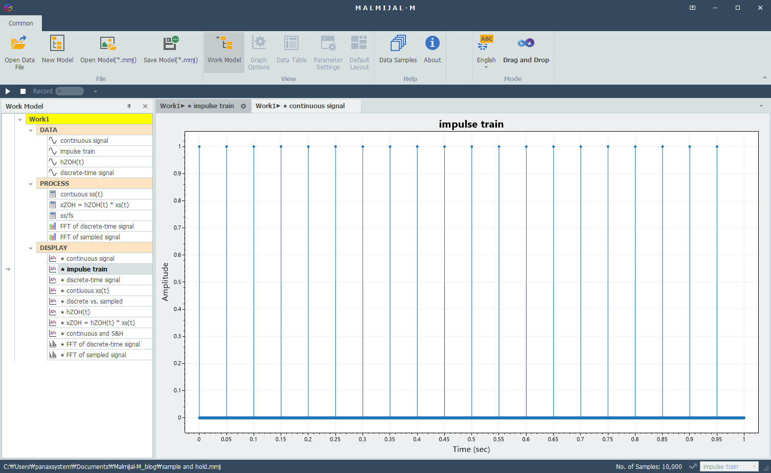 Impulse Train with Ts = 0.05sec for sampling