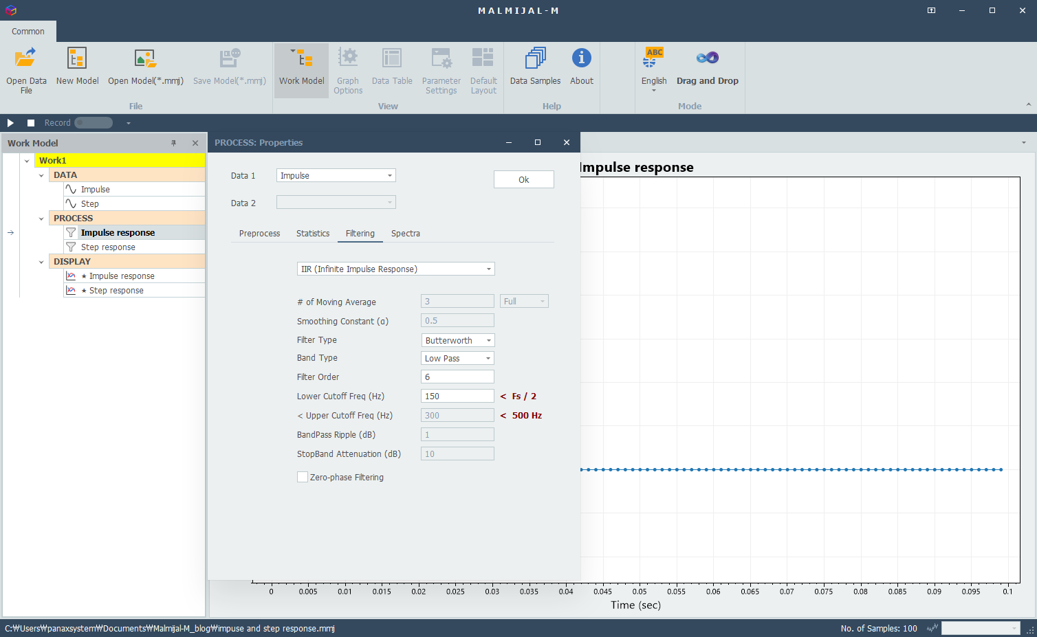 6th order IIR filter (dynamic system) for input tests