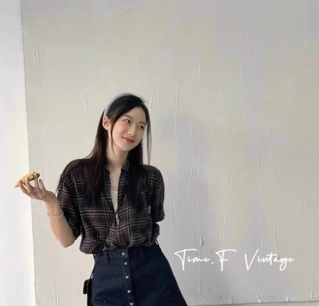 크롬하츠 체크 코튼 소드 지퍼 반팔 셔츠