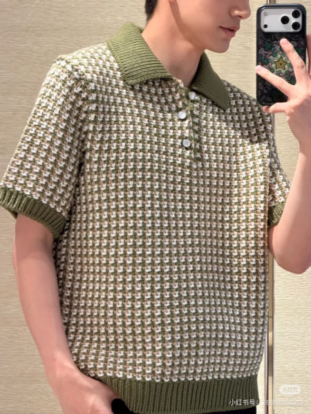 루이비통 런웨이 컬러 블록 자카드 니트 반팔 폴로 셔츠
