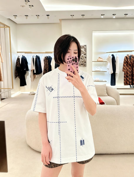 펜디 코튼 모티프 자수 티셔츠