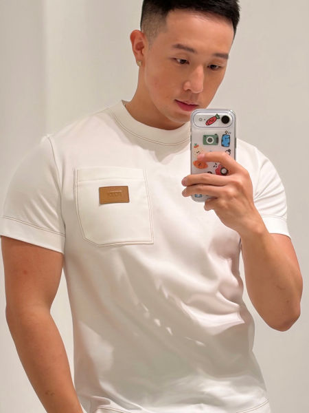 펜디 가죽 패치 코튼 티셔츠