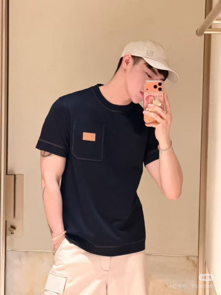 펜디 포켓 레더 라벨 반팔티