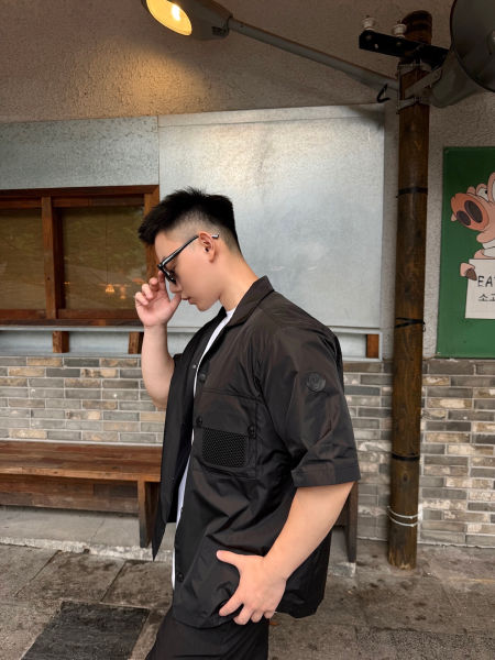 몽x레어 로고 패치 포켓 반팔 셔츠(2color)