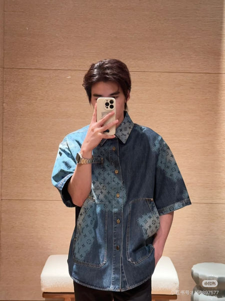 루이비통 픽셀 패치워크 모노그램 반팔 데님 셔츠
