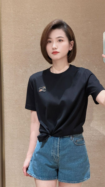 버버리 EKD 자수 로고 블랙 코튼 티셔츠(2color)