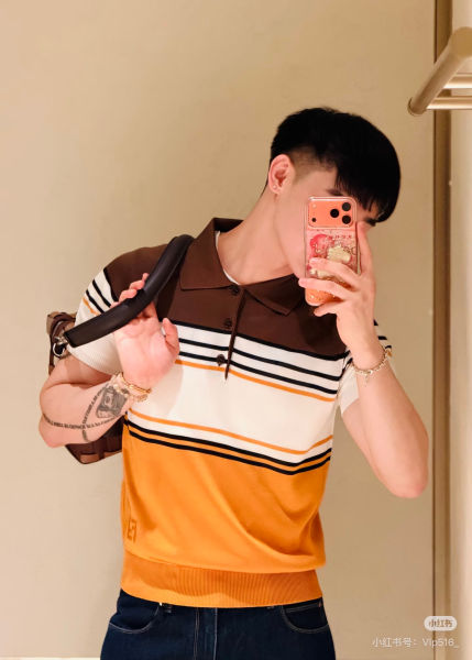 펜디 레트로 컬러 블록 스트라이프 니트 폴로 셔츠
