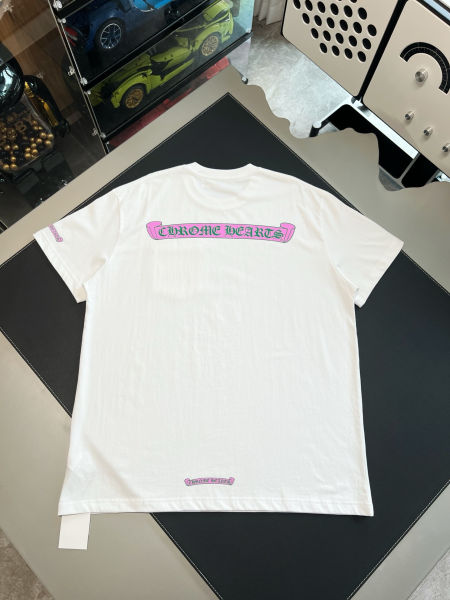 크롬하츠 블랭 핑크 스크롤 로고 티셔츠(2color)