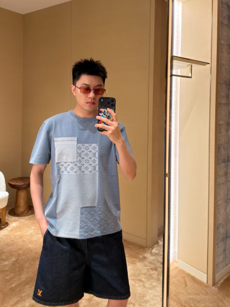 루이비통 니티드 패치워크 데님 반팔티