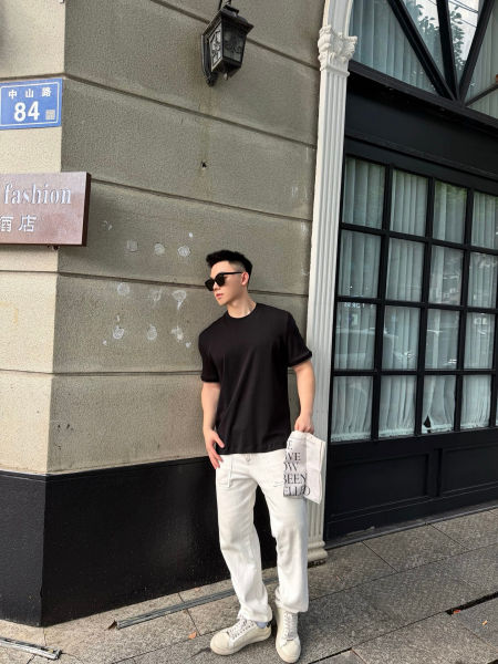 에르메스 새들 패턴 더블 레이어 커프스 반팔티(2color)