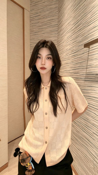루이비통 다미에 메쉬 니트 반팔 폴로 가디건