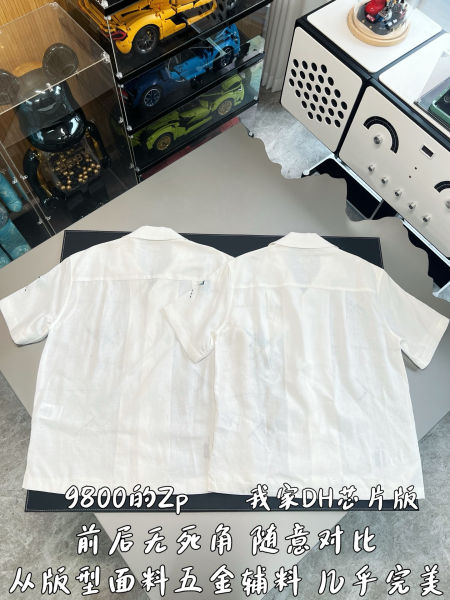 펜디 체크 모티프 자수 화이트 린넨 셔츠