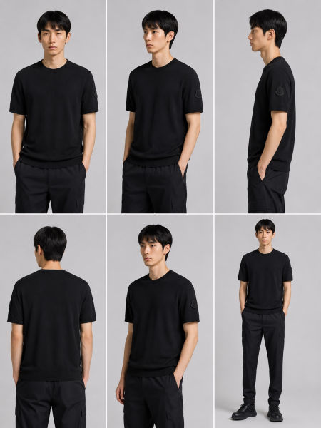 몽클레어 솔리드 컬러 자수 니트 반팔티(2color)