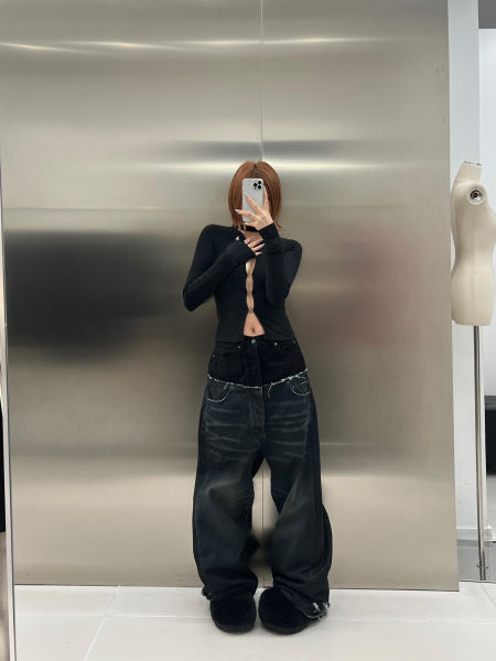 발렌시아가 컷업 배치 팬츠
